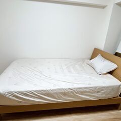 【値下げ】【美品】ナチュラルウッド色 セミダブルベッド（フレーム＋マット）