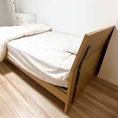 【値下げ】【美品】ナチュラルウッド色 セミダブルベッド（フレーム＋マット）