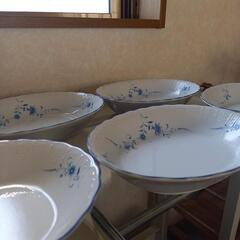 (８月末まで)青彩に花柄白いカレー皿セット