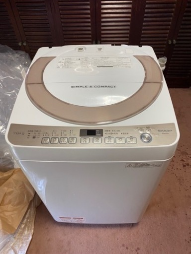 シャープ　洗濯機　ES-KS70S 2017年製　取扱説明書あり