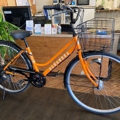 【前輪タイヤ新品！】LEDオートライト　6段変速　27インチ自転車　オレンジ　名古屋プレミアム商品券×金鯱マネー参加店舗 前輪タイヤ新品！】LEDオートライト 6段変速 27インチ自転車 オレンジ