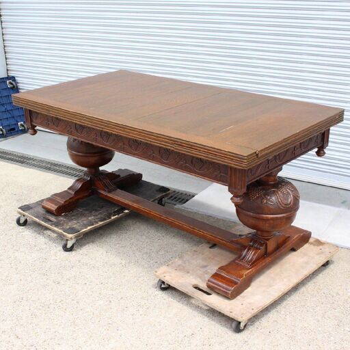 T235) アンティーク家具 ダイニングテーブル 伸長式 幅170～246cm ドローリーフテーブル 無垢材 天然木 1920年頃 イギリス 大型 家具