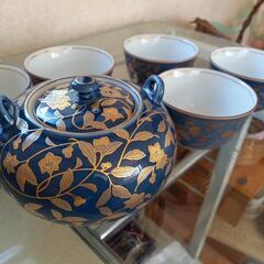(値下げしました)龍峰窯　ターコイズブルーが美しい土瓶と湯呑み茶...
