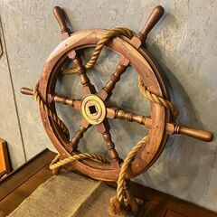 ラット 舵輪 紐付き ハンドル 船 インテリア 什器 ブラウン●E072C058