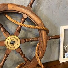 ラット 舵輪 紐付き ハンドル 船 インテリア 什器 ブラウン●E072C058