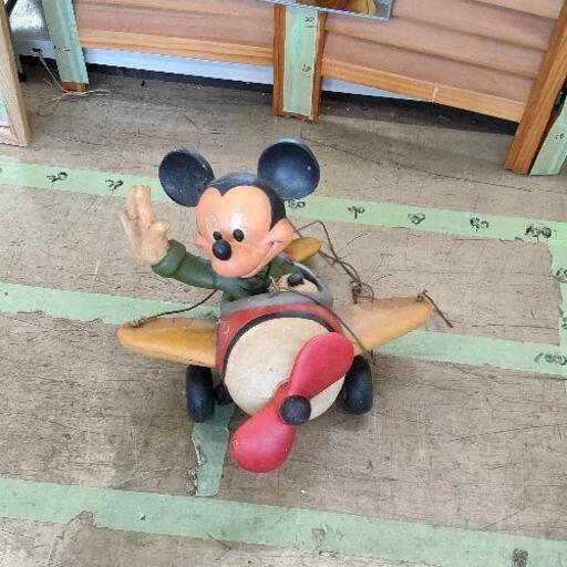 0726-051 ミッキーマウス 木製玩具 飛行機 置物