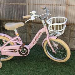 子ども自転車 16インチ ピンク色 補助輪付き