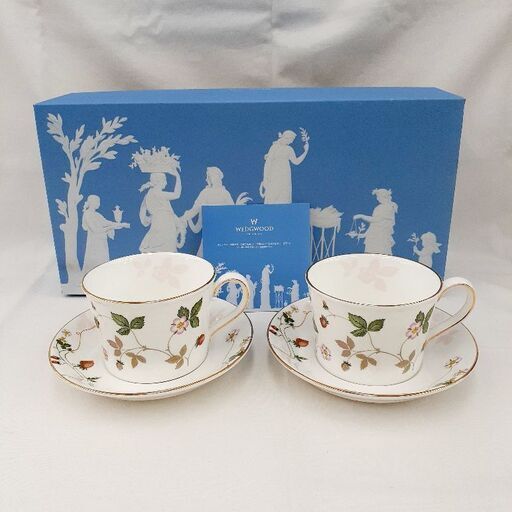WEDGEWOOD ワイルドストロベリー ティーカップ\u0026ソーサー デルフィ ペア 2客セット 未使用品