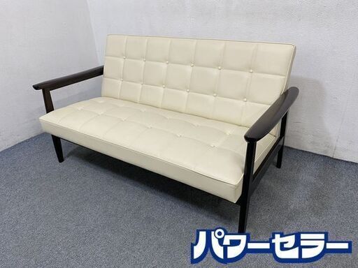 karimoku/カリモク60 Kチェア 2シーター 廃盤希少カラー アイボリー ロクマル 2Pソファ モダンデザイン 椅子 中古家具 店頭引取歓迎 R7380