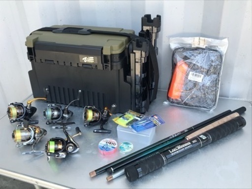 釣具まとめて色々セット！釣り竿・ランガンシステムボックス・リール・網◇K772
