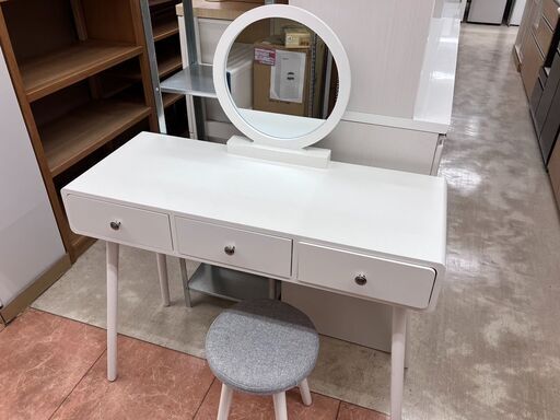ロココ家具ドレッサー 化粧台 椅子付き白 ホワイト3263