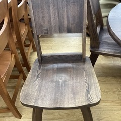 KG-97【新入荷　リサイクル品】回転イス　無垢材　ラウンドテーブル5点セット　ブラウン系