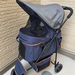 【美品】販売価格29,800円　ペットバギー　3輪　犬用　ペット　バギー　中古ペットバギー　わんわんカートスマートハンディＳａｆｅｔｙ   GEX デニム　リード2本次　折りたたみ式　デニム柄 美品】販売価格29,800円 ペットバギー 3輪 犬用 ペット バギー 中古ペット