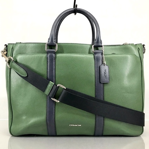 COACH メンズコーチ 青緑バイカラーレザー 2wayビジネスバッグ ブルー×グリーン ななめがけクロスボディ レアカラー