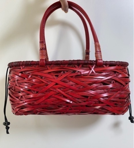 工芸品 やたら編み 竹細工 籠バッグ 和装用 鞄 赤 朱色