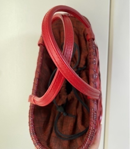 工芸品 やたら編み 竹細工 籠バッグ 和装用 鞄 赤 朱色