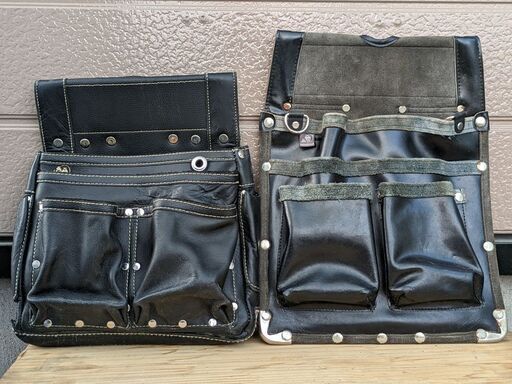 【腰袋 2点セット】①ふくろ倶楽部 朱雀 六型黒 SZ-886K　②ふくろ倶楽部 伝説 大型かりわく (鋲止) 黒 HB-302K