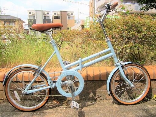 中古自転車 MarkRosa 折り畳み ミニサイクル 自転車 18インチ 取付型LEDライト付 水色 通勤 通学 近所のお出掛けなどに