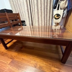 ヴィンテージ 木製テーブル ガラステーブル