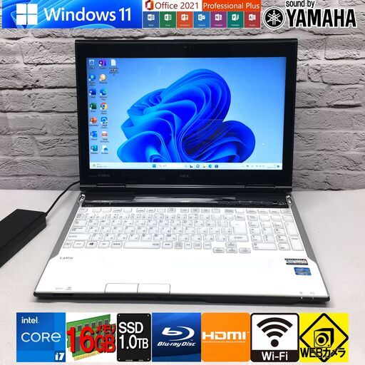キレイ★長期保証☆長く使える一台を★NEC LL750/L【最強 i7-3.4G/メモリ16GB/新品SSD1000GB】新規Win11/MS Office2021/Wi-Fi/Blu-ray（管理：07311008）