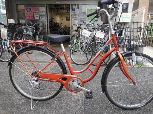 中古自転車３１８７　前後タイヤ新品！　２６インチ　６段ギヤ　ダイナモライト　 中古自転車2643 26インチ 6段ギヤ ダイナモライト *車体左半分