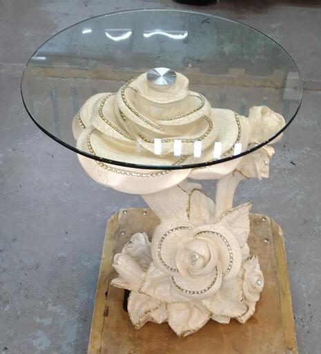 ロココ調　薔薇のガラステーブル　センターテーブル　LS-095   55×55×65