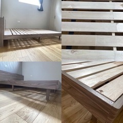 ダブルベッド　ベッドフレーム　すのこベッド　ライトグレー