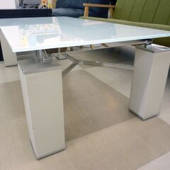 ホワイトレザー ガラステーブル g1001265]【幅110cm】 Seon ガラステーブル ガラステーブル | 家具