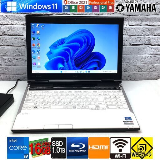 メモリ16GB/新品SSD1000GB/最強 i7-3rd Gen【NEC LL750/H】最新Win11/MS Office2021★YAMAHA サウンド/Wi-Fi/Webカメラ/Blu-ray/長期保証（管理：08021628）