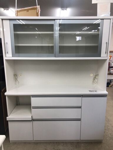 松田家具 キッチンボード ミーラ160 幅156cm 2枚扉レンジボード 食器棚 カップボード スロークローズ モイス加工(スチームオーブン対応) 家具 インテリア 家具 ホワイト 収納用品 多目的収納 食器棚 おしゃれ 高級家具 国産品 クリーニング済 堺市【ジャングルジャングル石津店