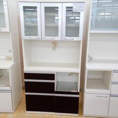 ☆ジモティ割あり☆ 3枚扉レンジボード ホワイト×ブラウン H180×D40×