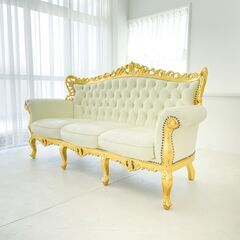 お譲り先確定】シンフォニーソファ 3人掛け ゴールドフレーム×ホワイト