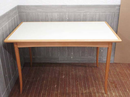 ss5387　秋田木工　ダイニングテーブル　120×75　ナチュラル×ホワイト　AKITA MOKKO　食卓テーブル　長方形　天然木　ビンテージ家具　長角　曲木　白　リビング