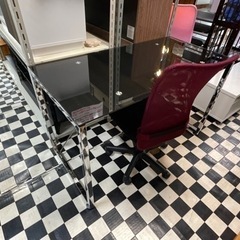 【リサイクルサービス八光】強化ブラックガラス　デスクセット