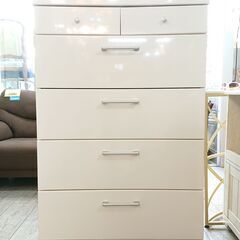 ハイチェスト 5段チェスト 引出し6杯 幅80cm×奥行44cm×高さ121cm ホワイト 鏡面仕上げ★近隣配送無料 買取帝国 志木店