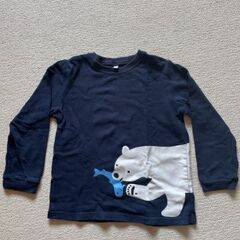 ★USED美品★無印良品 シロクマ キッズ長袖Tシャツ 紺ネイビ...