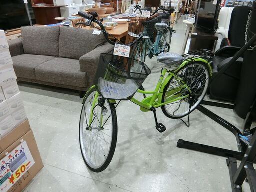 新品 自転車 26インチ 軽快車 黄緑/黒 【モノ市場東海店】141