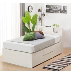 ニトリ　シングルベッドフレーム(アザン3 チェスト40J/WW) シングルベッドとマット フレーム(アザン3 チェスト40J/WW)白