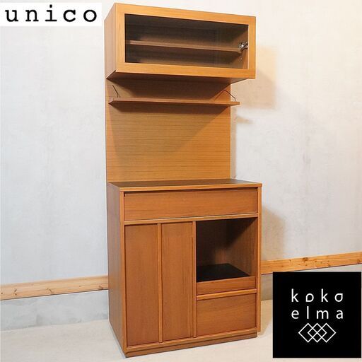 unico(ウニコ)のWICK(ウィック)シリーズのチーク材 キッチンボード Ｗ800です。ヴィンテージスタイルのレトロなデザインは北欧スタイルやブルックリンスタイルなどにおススメのカップボードです。DG447