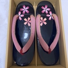 【Lサイズ】 高級下駄 桜 ピンク黒   着物 浴衣の靴  24...