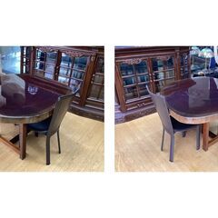 I11　無垢　一枚板天板 ＆牛革＆アイアン　 ハイバックダイニングチェア セット