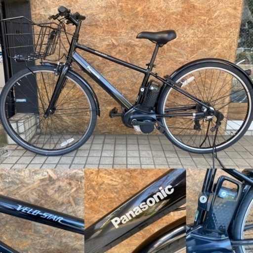 Panasonic velostar 黒 電動アシスト自転車  前カゴ・両立スタンド 街乗り、通勤・通学