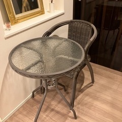 ラタン調 ガーデン テーブル チェア 3点セット ブラウン ガーデンファニチャー オープンカフェスタイル used 美品 