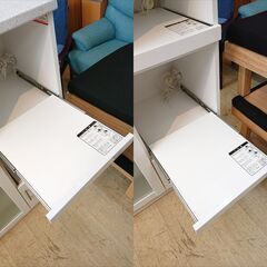 ハイタイプ キッチンカウンター 2枚扉 引出し1個 ダブルスライドテーブル 下扉1枚 コンセント2口 レンジボード レンジ台 キッチンボード ホワイト 鏡面仕上げ 棚板可動式■横幅100cm×奥行45cm×高さ114cm■近隣配送無料 買取帝国 朝霞店