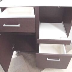 キッチンカウンター 幅80 ブラウン 木目調 ミドルレンジ台 作業台 鏡面天板 スライド棚 キャスター付き 札幌 西野店