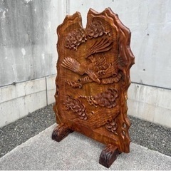 木彫り　彫刻衝立　中古