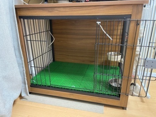 木製屋根付きペット用ケージ　犬  ペット小屋 木目調 組み立て簡単 屋内