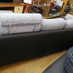 美品！！3人掛けカウチソファ 幅210㎝ ブラック×グレー ヘッドレスト1つ付き L字ソファー 2トーン モダン　西岡店 　