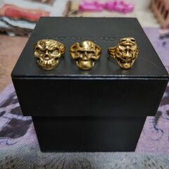 新品：メンズ💀と般若のホロアウトゴールドリング指輪③点⑩《値下げ不可》