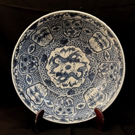 【直径38.5cm】 古伊万里 大皿 飾り皿 龍 竜